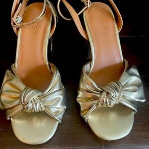 J. Crew gold bow heels.